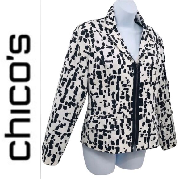 Chico’s Black and White Full Zipper Lined Jacket - Picture 1 of 11